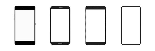 Smartphone with empty screen set. Mobile devices frame collection. Mockups phones group Front view. Vector isolated on white. - Vector, Image