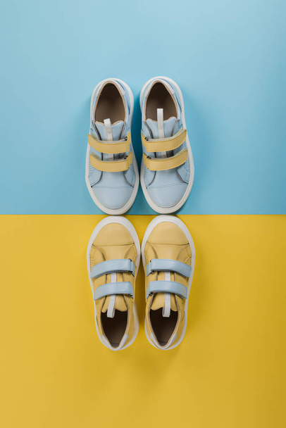 Pair of children's summer shoes. Patriotic Leather Kids Sneakers - Valokuva, kuva