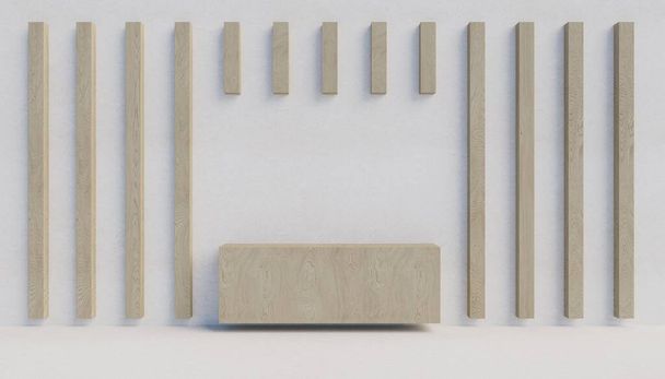 Wooden slats on a white wall. 3d rendering - Foto, Imagen