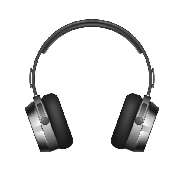 Headphones wireless electronic gadget. Realistic headset audio tool for listening dance music. Bluetooth accessory device for hearing radio template. 3d vector illustration - Vektori, kuva