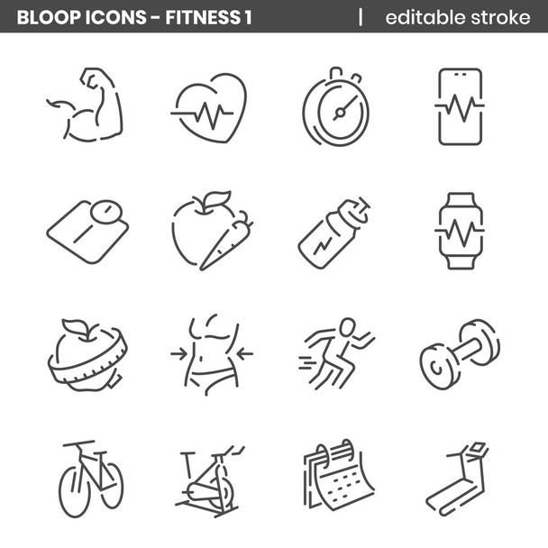 Фитнес 1 - Bloop Editable Stroke, Line Icons. - Вектор,изображение