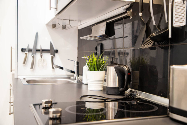 modern black and white kitchen interior - Фото, изображение