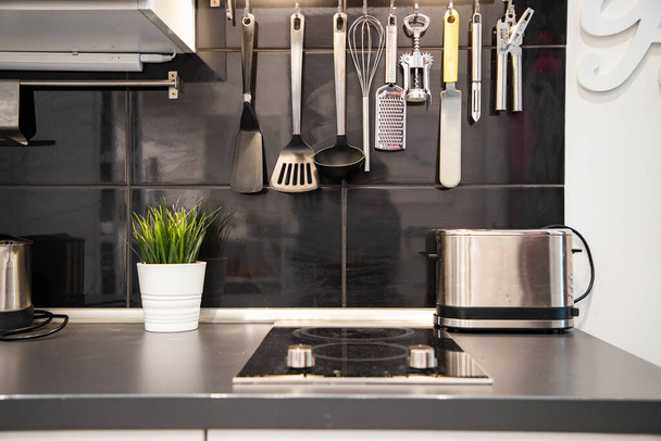 modern black and white kitchen interior - Foto, imagen