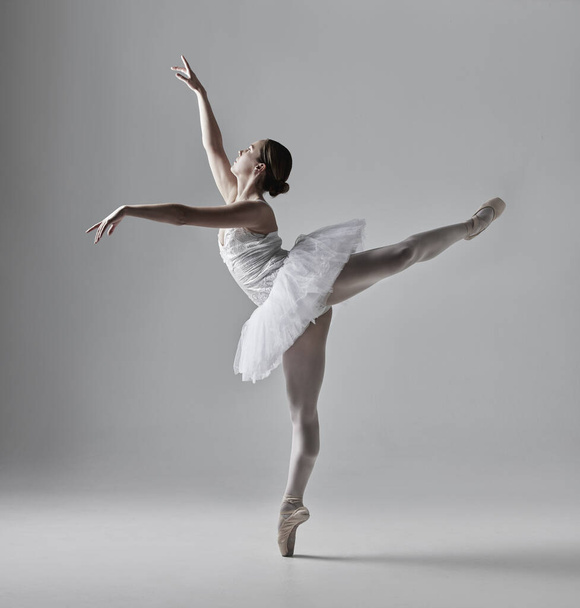 Full of a beautiful young ballet dancer rehearsing in a dance studio. - 写真・画像
