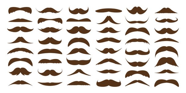 Diverses collections de moustache brune. Moustaches vintage et rétro. Cheveux faciaux, barbe hipster. Illustration vectorielle. - Vecteur, image