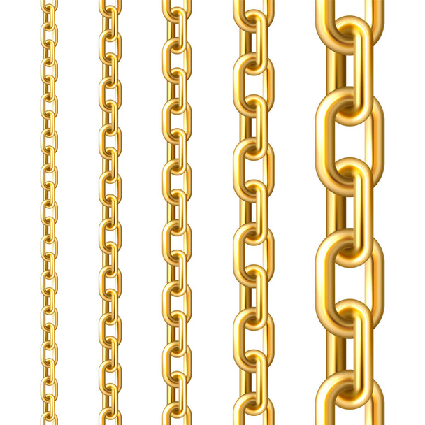 Realistic gold plated seamless metal chain with golden links isolated on white background. Vector illustration - Vector, Image