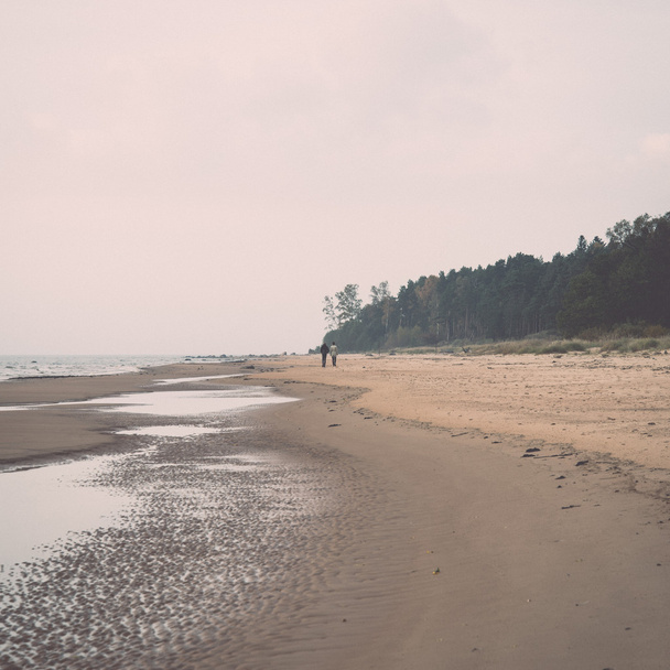 Kustlijn van Baltische Zee strand met rotsen en duinen. Vintage - Foto, afbeelding