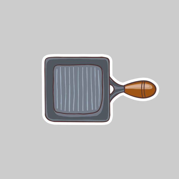 Grill pan for meat, fish and cauliflower steak vector illustration - Vetor, Imagem