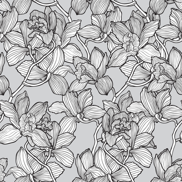 Seamless orchids flowers pattern - Vector, imagen