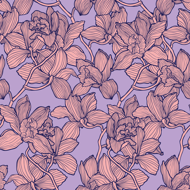 Orquídeas sem costura flores padrão
 - Vetor, Imagem