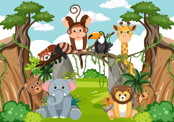 Άγριων ζώων στην απεικόνιση δάσος - Διάνυσμα, εικόνα