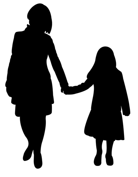 Mutter und Tochter zusammen, glücklicher Familiensilhouettenvektor - Vektor, Bild