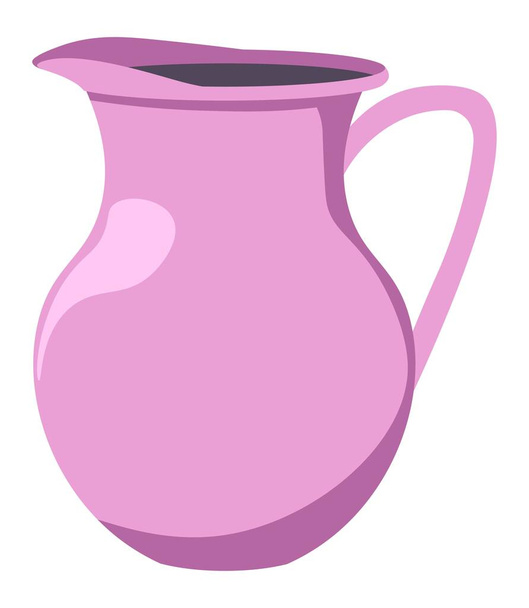 Tableware and kitchenware, isolated pink jug for water, juice or liquid. Serving pitcher with handle, glassware for milk. Utensils or vase, bowl with big volume. Vector in flat style illustration - Vector, Image
