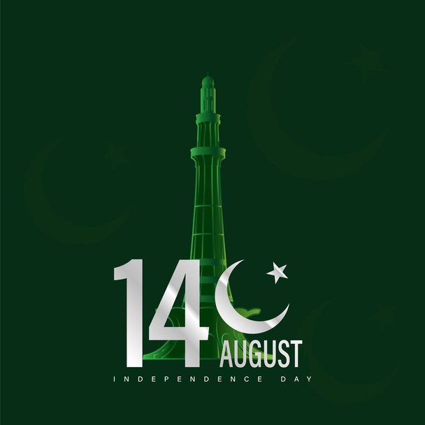 Vector Illustration for 14th August Independence day of Pakistan. Pakistan famous monuments greeting card design. - Vektor, kép