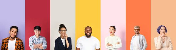 Collage of different people on color background - Fotografie, Obrázek