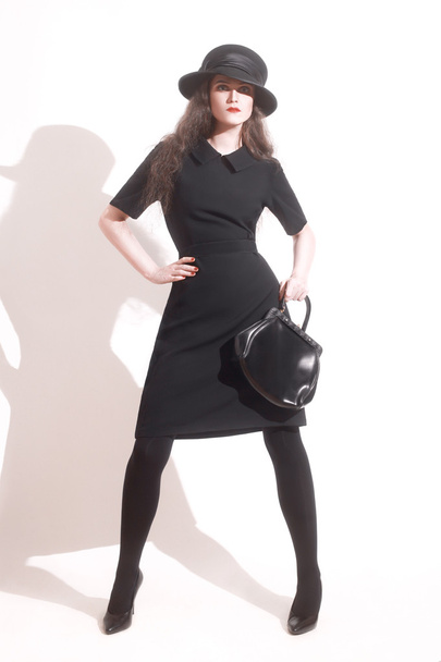 Stylish woman in black dress - Zdjęcie, obraz