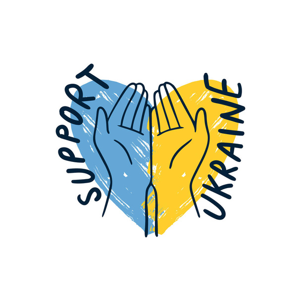 Ukraińcy proszą o pomoc. Ręce na niebiesko-żółte kolory. Wzywam do wsparcia Ukrainy. Ilustracja wektora izolowana na białym tle. - Wektor, obraz
