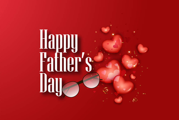 Happy Fathers day, Father, DAD text design, with glasses, bow tie, mustache, gift box and hearts on background poster, banner, card, background - Vektor, Bild
