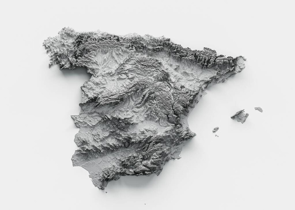 A 3d illustration of Spain Map Shaded relief map isolated on white background - Foto, afbeelding