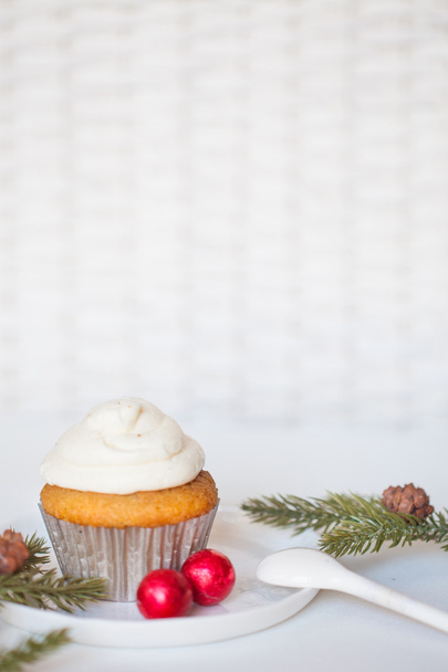 Christmas cupcake on a white background - Photo, Image