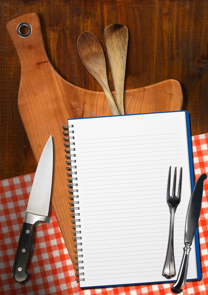 Empty Notebook on Wooden Cutting Board - Photo, Image