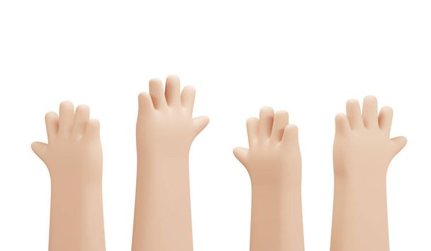 3D Rendering of raise hand isolated on background. 3d render illustration cartoon style. - Photo, Image