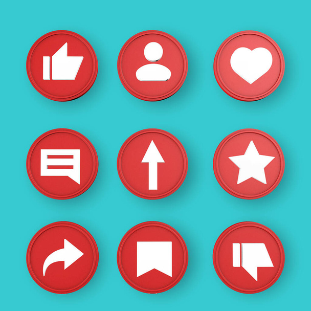 Conjunto de iconos de redes sociales 3d render, Concepto de redes sociales. - Foto, imagen