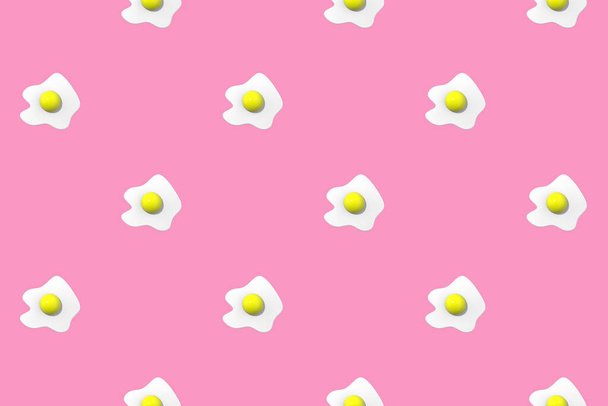 pattern. Image of chicken egg on pastel purple background. Egg with round yolk. Surface overlay pattern. 3D image. 3D rendering. - Zdjęcie, obraz