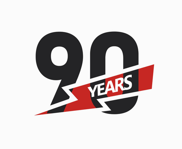 90 years of business, jubilee logo. 90th Anniversary sign. Modern graphic design for company birthday. Isolated vector illustration - Vetor, Imagem