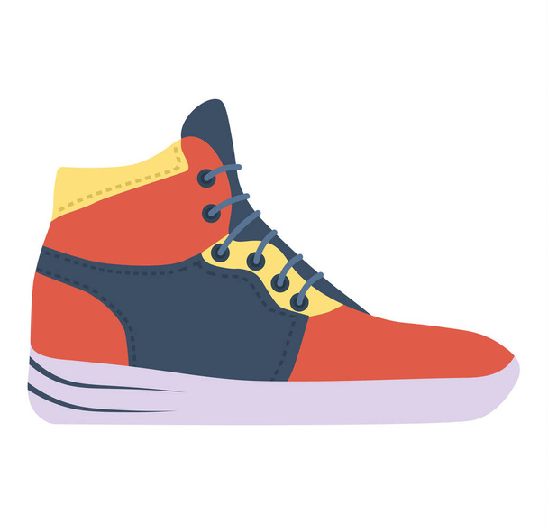 Collection sneakers and shoes for sport in flat style. Sportwear sneaker, everyday footwear clothing isolated on white background. Shoes icons set. High and low keds. Vector illustration - Vettoriali, immagini