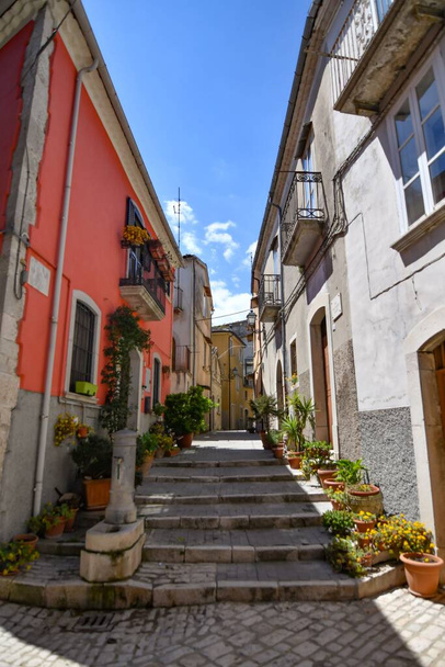 A narrow street in the medieval village of Sepino in the Molise region Italy in sunny weather - Photo, image