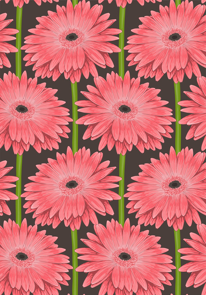 schönen nahtlosen Hintergrund mit rosa Gerbera-Blume mit einem Stiel. handgezeichnet - Vektor, Bild