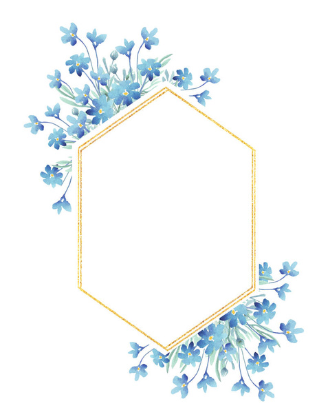 Forget-me-not frame. Watercolor clipart - Фото, зображення