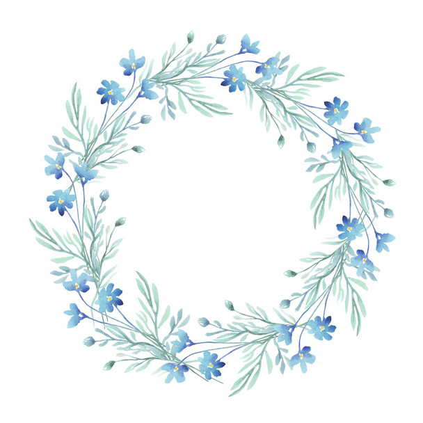 Forget-me-not frame. Watercolor clipart - Фото, изображение
