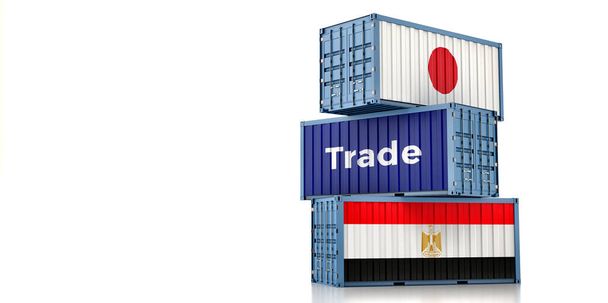 Cargo containers with Japan and Egypt national flags. 3D Rendering - Foto, afbeelding