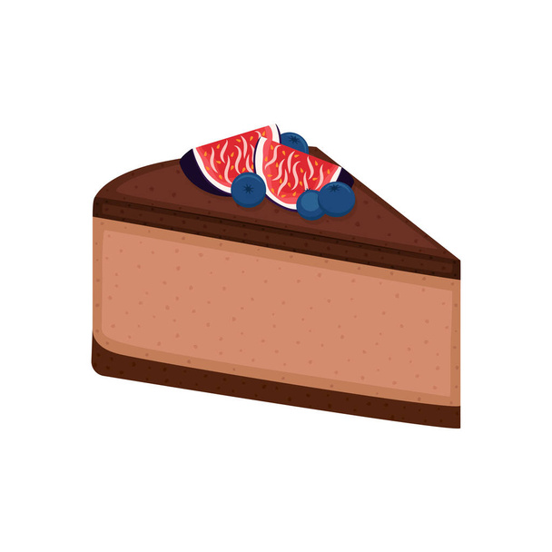 Piece of chocolate cheesecake. Chocolate pie isolated on white background, vector illustration - Вектор,изображение