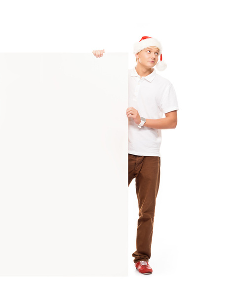 Christmas man with banner - Foto, Imagen