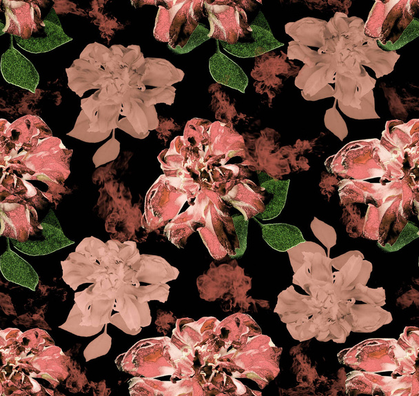 rosa claro y negro flor patrón de diseño de fondo - Foto, Imagen
