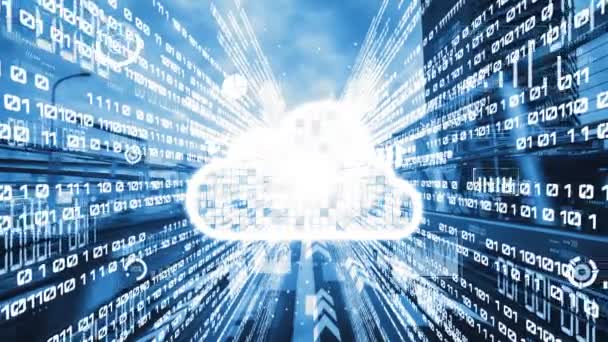 Akıllı paylaşım yazılımıyla bulut bilgisayarı ve çevrimiçi veri depolama. Yeni bilgi çağındaki küresel eğilimleri değiştiren akıllı dijital dönüşüm ve teknoloji bozulması kavramı . - Video, Çekim