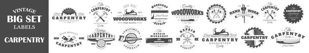 Set of vintage labels carpentry. Posters, stamps, banners and design elements. Vector illustration - Vector, Image