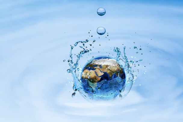 Planet Earth splashing in water surface on water, environment and save earth concept. Element of this image furnished by Nasa - Foto, Imagem