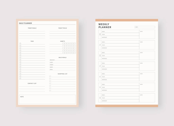 Daily and weekly planner template. Set of planner and to do list. Modern planner template set. Vector illustration. - Vector, Image