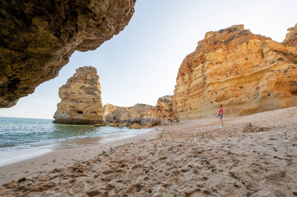 Algave, Portugal . 2022 May 9 . People in the Beautiful Praia de la Marina in the Algarve in Portugal. - Photo, Image
