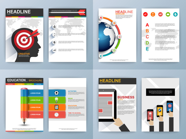 A szórólap, brosúra Design sablonok beállítása Online szolgáltatások Infographic és hova koncepció. - Vektor, kép