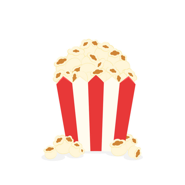 Popcorn isolated on white background. Snack food. Big red white strip box. - Vektor, kép