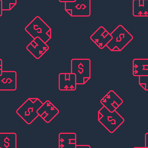 Red line Waybill icon isolated seamless pattern on black background. Vector. - Vector, imagen