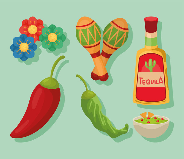six mexican culture set icons - ベクター画像