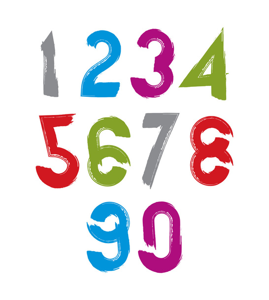 Calligraphic numbers drawn with ink brush, colorful vector numbe - Vetor, Imagem