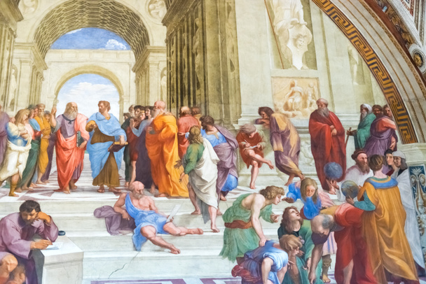 Szkoła w Atenach przez Rafaela w pałacu apostolskiego w Watykanie C - Zdjęcie, obraz