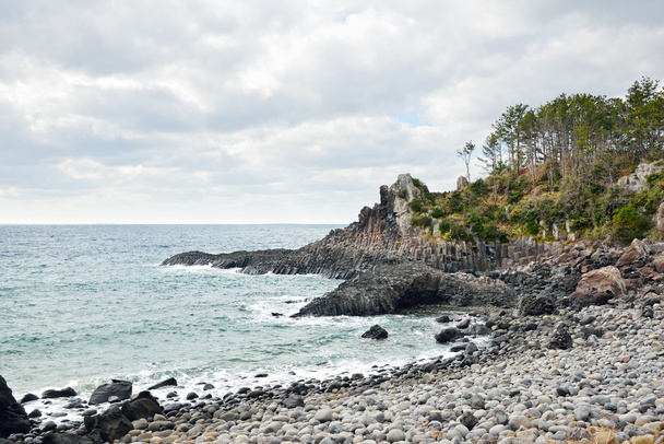 bazaltowa kolumnowy wspólne wybrzeże w Jungmun w Jeju Island - Zdjęcie, obraz